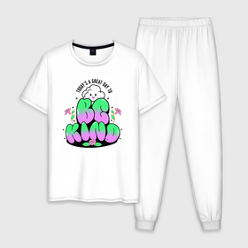 Мужская пижама хлопок с принтом Be Kind в Белгороде, 100% хлопок | брюки и футболка прямого кроя, без карманов, на брюках мягкая резинка на поясе и по низу штанин
 | 