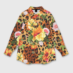 Мужская рубашка oversize 3D с принтом Цветы на шкуре леопарда в Екатеринбурге,  |  | 