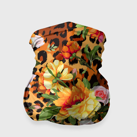 Бандана-труба 3D с принтом Цветы на шкуре леопарда в Санкт-Петербурге, 100% полиэстер, ткань с особыми свойствами — Activecool | плотность 150‒180 г/м2; хорошо тянется, но сохраняет форму | Тематика изображения на принте: 