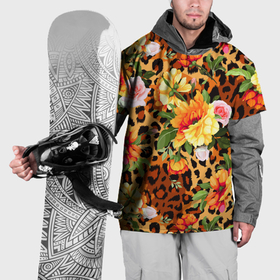 Накидка на куртку 3D с принтом Цветы на шкуре леопарда в Курске, 100% полиэстер |  | 
