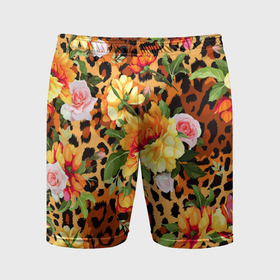 Мужские шорты спортивные с принтом Цветы на шкуре леопарда ,  |  | 