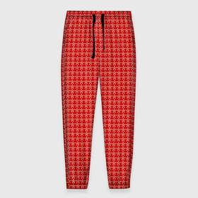 Мужские брюки 3D с принтом Мелкие снежинки паттерн красный в Тюмени, 100% полиэстер | манжеты по низу, эластичный пояс регулируется шнурком, по бокам два кармана без застежек, внутренняя часть кармана из мелкой сетки | 