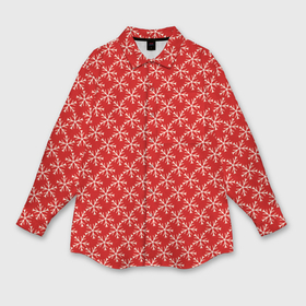 Мужская рубашка oversize 3D с принтом Паттерн снежинки красный в Екатеринбурге,  |  | 