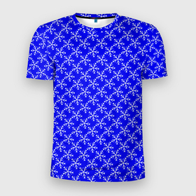 Мужская футболка 3D Slim с принтом Паттерн снежинки синий в Курске, 100% полиэстер с улучшенными характеристиками | приталенный силуэт, круглая горловина, широкие плечи, сужается к линии бедра | 