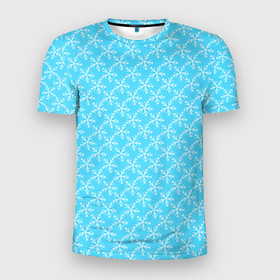 Мужская футболка 3D Slim с принтом Паттерн снежинки голубой в Екатеринбурге, 100% полиэстер с улучшенными характеристиками | приталенный силуэт, круглая горловина, широкие плечи, сужается к линии бедра | 