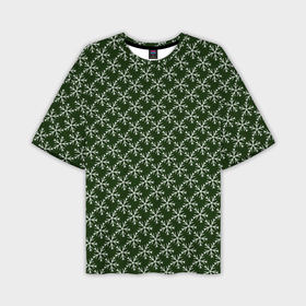 Мужская футболка oversize 3D с принтом Паттерн снежинки тёмно зелёный в Екатеринбурге,  |  | 
