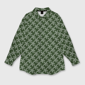 Мужская рубашка oversize 3D с принтом Паттерн снежинки тёмно зелёный в Екатеринбурге,  |  | 