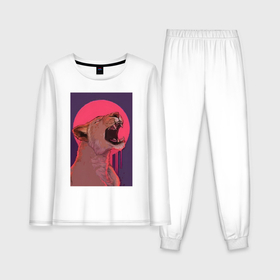 Женская пижама с лонгсливом хлопок с принтом Лев на розовом солнце в Рязани,  |  | Тематика изображения на принте: 