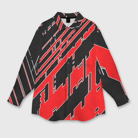 Мужская рубашка oversize 3D с принтом Киберпанк линии красные в Петрозаводске,  |  | 