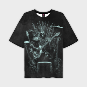 Мужская футболка oversize 3D с принтом Скелет музыкант король метала на троне в Курске,  |  | 