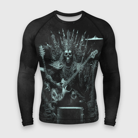 Мужской рашгард 3D с принтом Скелет музыкант король метала на троне в Санкт-Петербурге,  |  | 