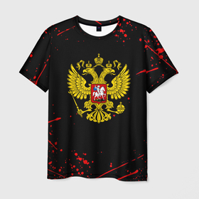 Мужская футболка 3D с принтом Краски Россия герб в Новосибирске, 100% полиэфир | прямой крой, круглый вырез горловины, длина до линии бедер | 