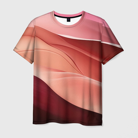 Мужская футболка 3D с принтом Нежная персиковая абстракция в Екатеринбурге, 100% полиэфир | прямой крой, круглый вырез горловины, длина до линии бедер | 