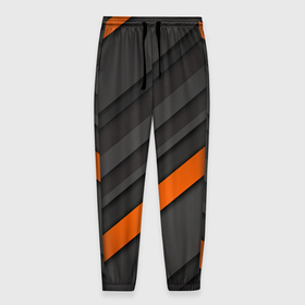 Мужские брюки 3D с принтом Оранжевая полоса на сером фоне в Тюмени, 100% полиэстер | манжеты по низу, эластичный пояс регулируется шнурком, по бокам два кармана без застежек, внутренняя часть кармана из мелкой сетки | 