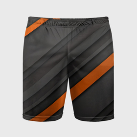 Мужские шорты спортивные с принтом Оранжевая полоса на сером фоне в Кировске,  |  | Тематика изображения на принте: 
