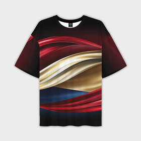 Мужская футболка oversize 3D с принтом Золотые и красные волны абстракции в Екатеринбурге,  |  | 