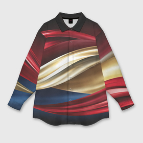 Мужская рубашка oversize 3D с принтом Золотые и красные волны абстракции в Екатеринбурге,  |  | 