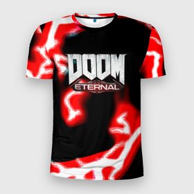 Мужская футболка 3D Slim с принтом Doom eternal storm в Курске, 100% полиэстер с улучшенными характеристиками | приталенный силуэт, круглая горловина, широкие плечи, сужается к линии бедра | 