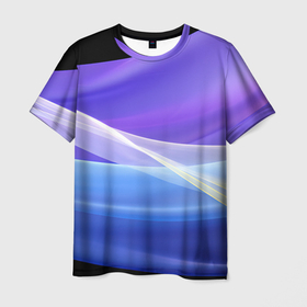 Мужская футболка 3D с принтом Фиолетовая и голубая  абстракция в Санкт-Петербурге, 100% полиэфир | прямой крой, круглый вырез горловины, длина до линии бедер | 