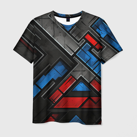 Мужская футболка 3D с принтом Темная абстракция из геометрических фигур в Кировске, 100% полиэфир | прямой крой, круглый вырез горловины, длина до линии бедер | 