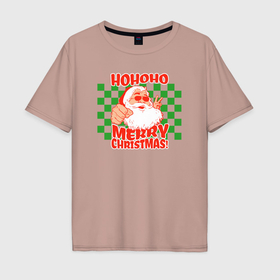 Мужская футболка хлопок Oversize с принтом Хипстер Санта Клаус в Белгороде, 100% хлопок | свободный крой, круглый ворот, “спинка” длиннее передней части | Тематика изображения на принте: 