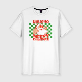Мужская футболка хлопок Slim с принтом Хипстер Санта Клаус в Белгороде, 92% хлопок, 8% лайкра | приталенный силуэт, круглый вырез ворота, длина до линии бедра, короткий рукав | Тематика изображения на принте: 