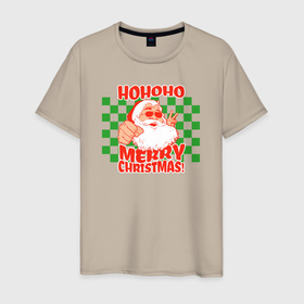 Мужская футболка хлопок с принтом Хипстер Санта Клаус в Белгороде, 100% хлопок | прямой крой, круглый вырез горловины, длина до линии бедер, слегка спущенное плечо. | Тематика изображения на принте: 