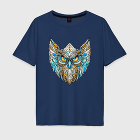 Мужская футболка хлопок Oversize с принтом Летящая сова в мозаичном стиле в Курске, 100% хлопок | свободный крой, круглый ворот, “спинка” длиннее передней части | 