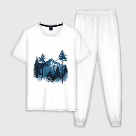 Мужская пижама хлопок с принтом Графика горный пейзаж в Белгороде, 100% хлопок | брюки и футболка прямого кроя, без карманов, на брюках мягкая резинка на поясе и по низу штанин
 | 