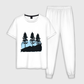 Мужская пижама хлопок с принтом Графика деревья в горах в Белгороде, 100% хлопок | брюки и футболка прямого кроя, без карманов, на брюках мягкая резинка на поясе и по низу штанин
 | 