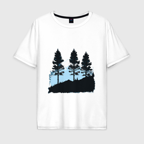 Мужская футболка хлопок Oversize с принтом Графика деревья в горах в Новосибирске, 100% хлопок | свободный крой, круглый ворот, “спинка” длиннее передней части | Тематика изображения на принте: 
