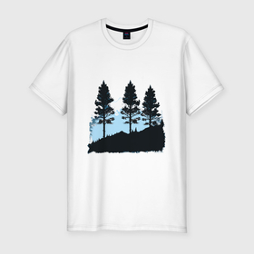 Мужская футболка хлопок Slim с принтом Графика деревья в горах в Новосибирске, 92% хлопок, 8% лайкра | приталенный силуэт, круглый вырез ворота, длина до линии бедра, короткий рукав | Тематика изображения на принте: 