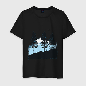 Мужская футболка хлопок с принтом Графика деревья в горах в Новосибирске, 100% хлопок | прямой крой, круглый вырез горловины, длина до линии бедер, слегка спущенное плечо. | Тематика изображения на принте: 
