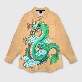 Мужская рубашка oversize 3D с принтом Зелёный дракон на оранжевой текстуре ,  |  | 