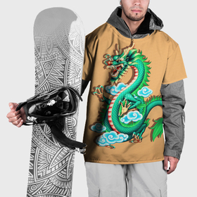 Накидка на куртку 3D с принтом Зелёный дракон на оранжевой текстуре , 100% полиэстер |  | 