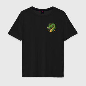 Мужская футболка хлопок Oversize с принтом Эмблема зелёного дракона с мандаринами в Курске, 100% хлопок | свободный крой, круглый ворот, “спинка” длиннее передней части | 