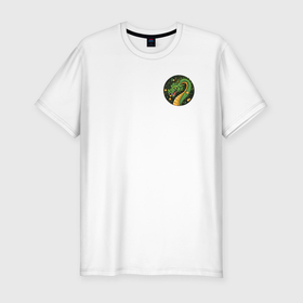 Мужская футболка хлопок Slim с принтом Эмблема зелёного дракона с мандаринами в Санкт-Петербурге, 92% хлопок, 8% лайкра | приталенный силуэт, круглый вырез ворота, длина до линии бедра, короткий рукав | 