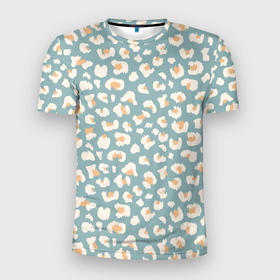 Мужская футболка 3D Slim с принтом Светлые леопардовые пятна на голубом в Белгороде, 100% полиэстер с улучшенными характеристиками | приталенный силуэт, круглая горловина, широкие плечи, сужается к линии бедра | 