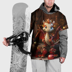 Накидка на куртку 3D с принтом Дракон с новогодними шариками в Петрозаводске, 100% полиэстер |  | 