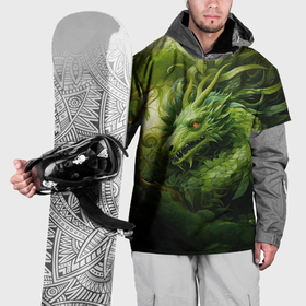 Накидка на куртку 3D с принтом Зеленый травяной  дракон в Санкт-Петербурге, 100% полиэстер |  | 
