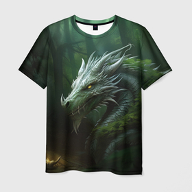 Мужская футболка 3D с принтом Зеленый  дракон  2024 года в Екатеринбурге, 100% полиэфир | прямой крой, круглый вырез горловины, длина до линии бедер | 