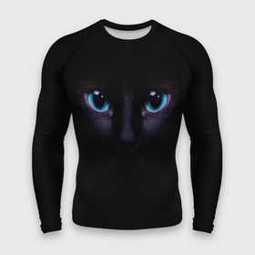Мужской рашгард 3D с принтом Чёрная кошка с голубыми глазами в Тюмени,  |  | Тематика изображения на принте: 