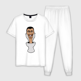 Мужская пижама хлопок с принтом Skibidi Toilet mad в Белгороде, 100% хлопок | брюки и футболка прямого кроя, без карманов, на брюках мягкая резинка на поясе и по низу штанин
 | 