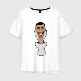 Мужская футболка хлопок Oversize с принтом Skibidi Toilet mad в Санкт-Петербурге, 100% хлопок | свободный крой, круглый ворот, “спинка” длиннее передней части | Тематика изображения на принте: 