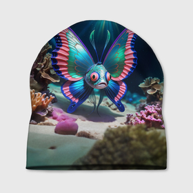Шапка 3D с принтом Рыба с крыльями бабочки , 100% полиэстер | универсальный размер, печать по всей поверхности изделия | Тематика изображения на принте: 