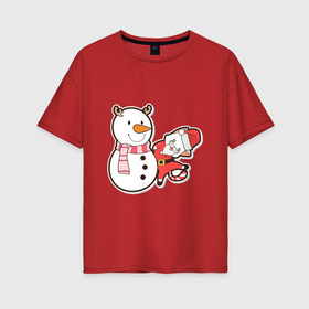 Женская футболка хлопок Oversize с принтом Новогодние котики в Кировске, 100% хлопок | свободный крой, круглый ворот, спущенный рукав, длина до линии бедер
 | 