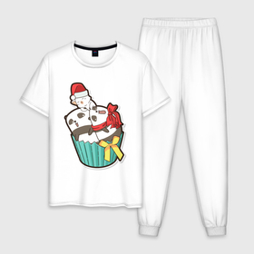 Мужская пижама хлопок с принтом Пандочки и кот в Новосибирске, 100% хлопок | брюки и футболка прямого кроя, без карманов, на брюках мягкая резинка на поясе и по низу штанин
 | 