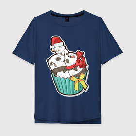 Мужская футболка хлопок Oversize с принтом Пандочки и кот в Курске, 100% хлопок | свободный крой, круглый ворот, “спинка” длиннее передней части | Тематика изображения на принте: 