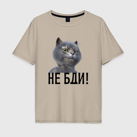 Мужская футболка хлопок Oversize с принтом Высокомерный кот не бди в городе Новоалтайск, 100% хлопок | свободный крой, круглый ворот, “спинка” длиннее передней части | Тематика изображения на принте: 