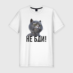 Мужская футболка хлопок Slim с принтом Высокомерный кот не бди в городе Новоалтайск, 92% хлопок, 8% лайкра | приталенный силуэт, круглый вырез ворота, длина до линии бедра, короткий рукав | Тематика изображения на принте: 
